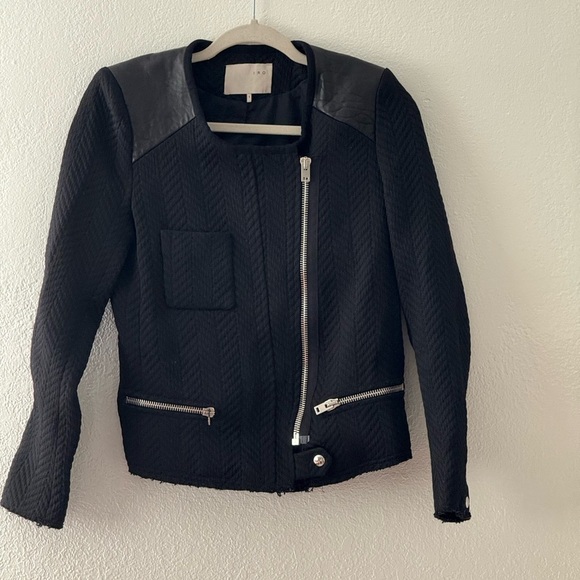 Iro Women's Size 1 Black Leather Shoulder Patches Phoebe Moto Jacket Jacket - Picture 3 of 14